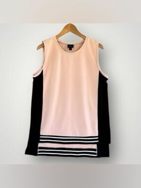 (A5) Worthington Colorblock Sleeveless Top Shell Pink Black Stripes‎ Size L VGC